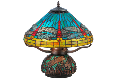 Meyda Lighting 27159 17"H Tiffany Dragonfly w/Tiffany Mosaic Base Table Lamp