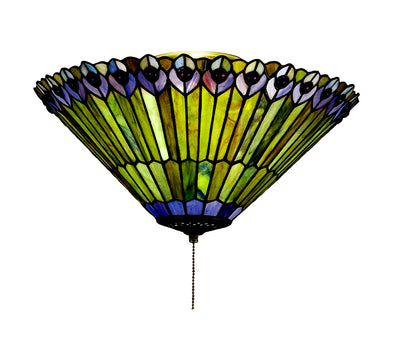Meyda Lighting 27438 17"W Tiffany Jeweled Peacock Flushmount