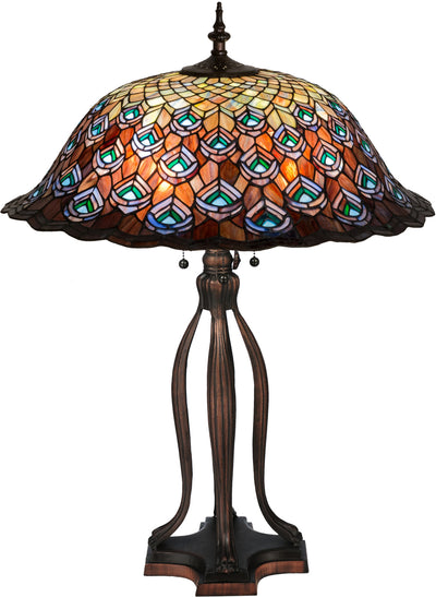 Meyda Lighting 28504 30"H Tiffany Peacock Feather Table Lamp