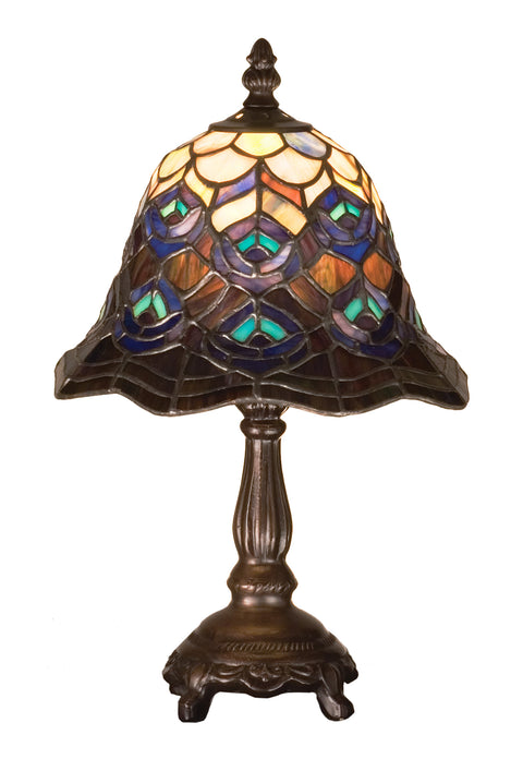 Meyda Lighting 30317 13.5"H Tiffany Peacock Feather Mini Lamp