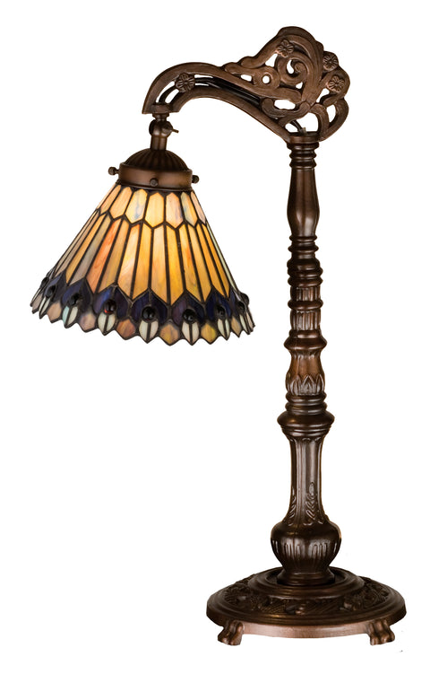 Meyda Lighting 32738 19"H Tiffany Jeweled Peacock Bridge Arm Desk Lamp