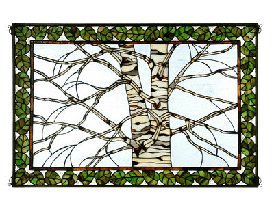 Meyda Lighting 38538 36"W X 24"H Birch Tree in Winter Stained Glass Window