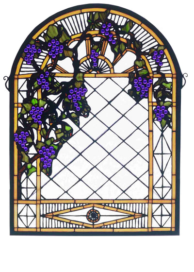 Meyda Lighting 38656 16"W X 22"H Grape Diamond Trellis Stained Glass Window