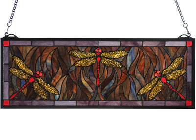 Meyda Lighting 48091 28"W X 10"H Tiffany Dragonfly Trio Stained Glass Window