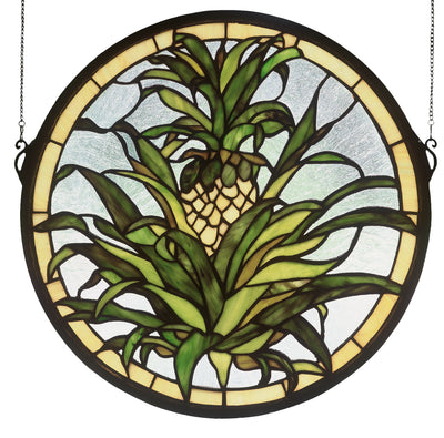 Meyda Lighting 48550 16"W X 16"H Welcome Pineapple Stained Glass Window