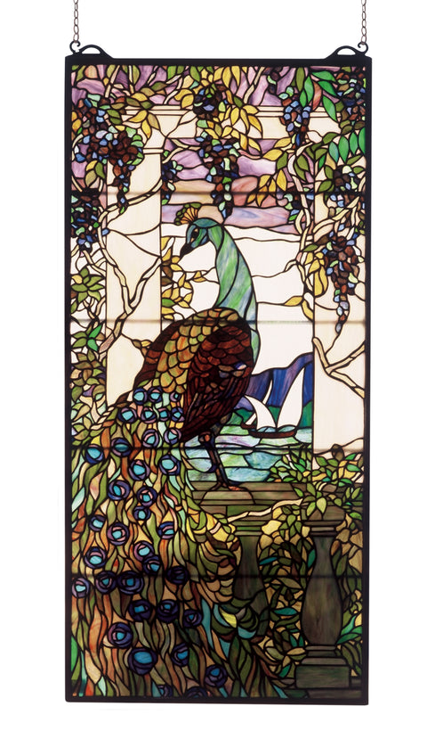 Meyda Lighting 50562 19"W X 40"H Tiffany Peacock Wisteria Stained Glass Window