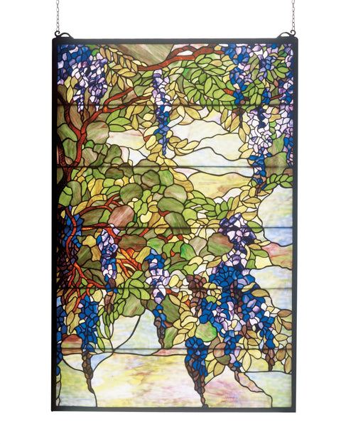 Meyda Lighting 51338 32"W X 48"H Tiffany Wisteria & Snowball Stained Glass Window