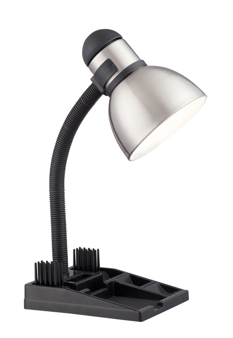 Nuvo Lighting 57/056 BLACK/STEEL GOOSE NECK DESK ORGANIZER LAMP (1) 13W GU24 Mini Spiral/2700K included STEEL/BLACK