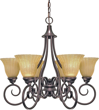 Nuvo Lighting 60/010 MOULAN 6 light CHANDELIER COPPER BRNZE/CHAMPAGNE GLASS