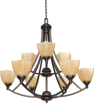 Nuvo Lighting 60/063 NORMANDY 9 light CHANDELIER COPPER BRNZE/CHAMPAGNE GLASS