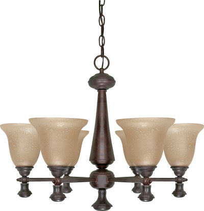 Nuvo Lighting 60/100 MERICANA 6 light CHANDELIER OLD BRNZ/AMBER WATER GLASS