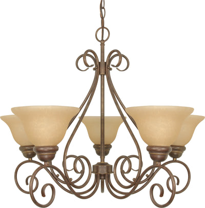Nuvo Lighting 60/1023 Castillo 5 Light 28 Inch Chandelier with Champagne Linen Washed Glass
