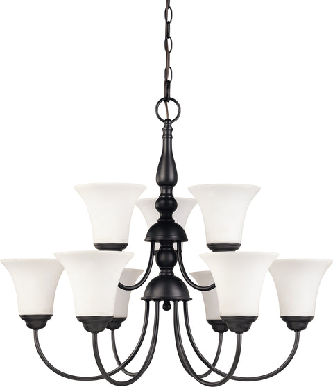Nuvo Lighting 60/1843 Dupont 9 Light 2 Tier 27 Inch Chandelier with Satin White Glass