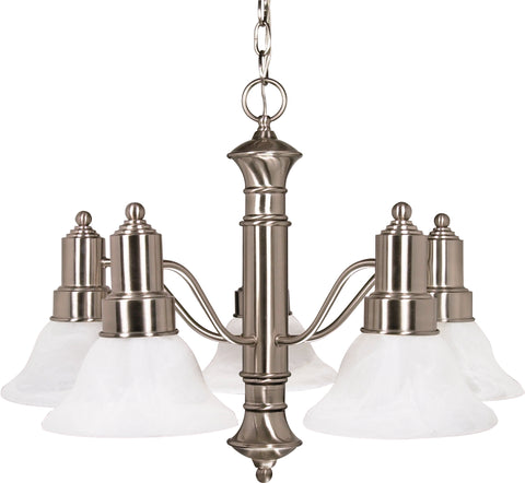 Nuvo Lighting 60/189 Gotham 5 Light 25 Inch Chandelier with Alabaster Glass Bell Shades