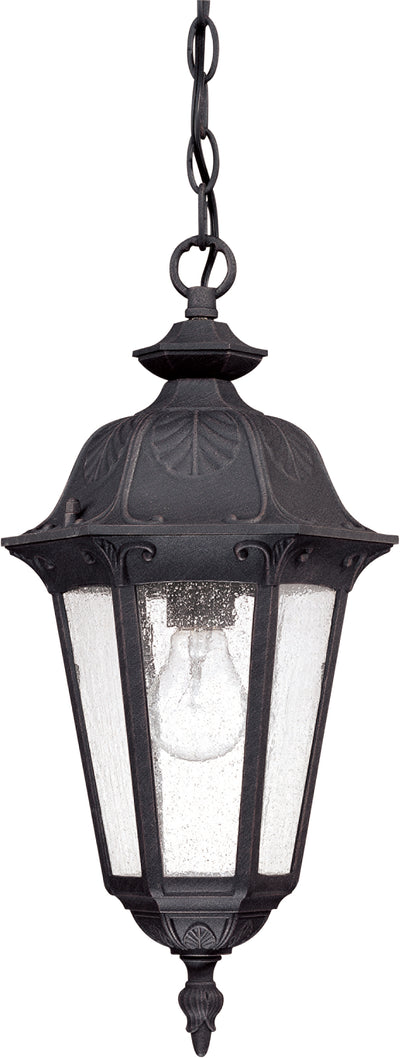 Nuvo Lighting 60/2038 CORTLAND 1 light HANGING LANTERN  SATIN IRON ORE/SEEDED MIST GLS