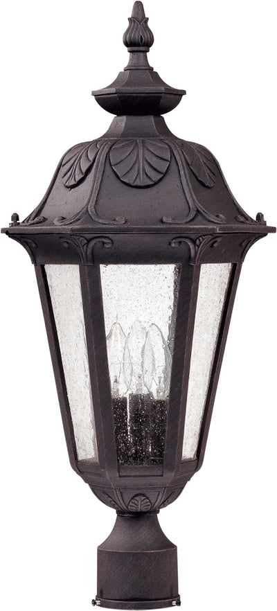Nuvo Lighting 60/2040 CORTLAND 3 light POST LANTERN SATIN IRON ORE/SEEDED MIST GLS