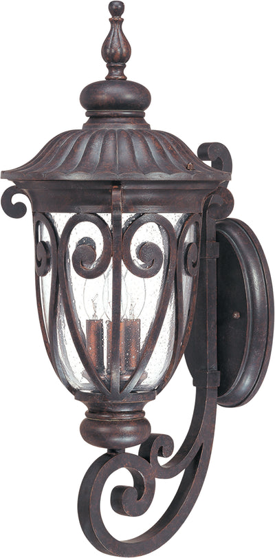Nuvo Lighting 60/2061 CORNICHE LG WALL LANTRN ARM UP BURLWOOD/CLEAR SEEDED GLASS