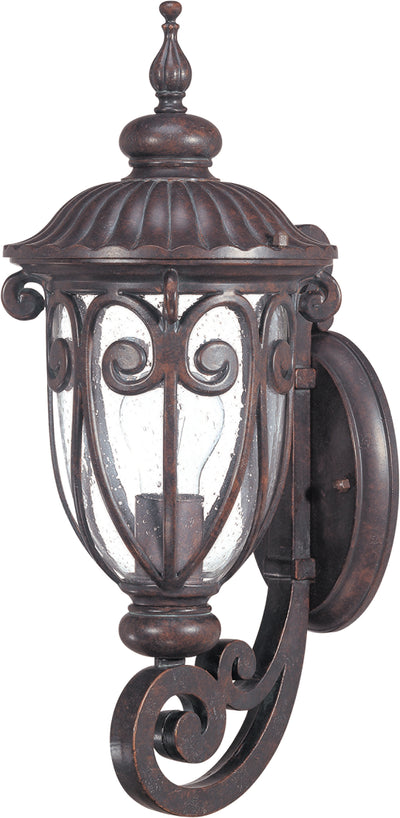 Nuvo Lighting 60/2065 CORNICHE SM WALL LANTRN ARM UP BURLWOOD/CLEAR SEEDED GLASS