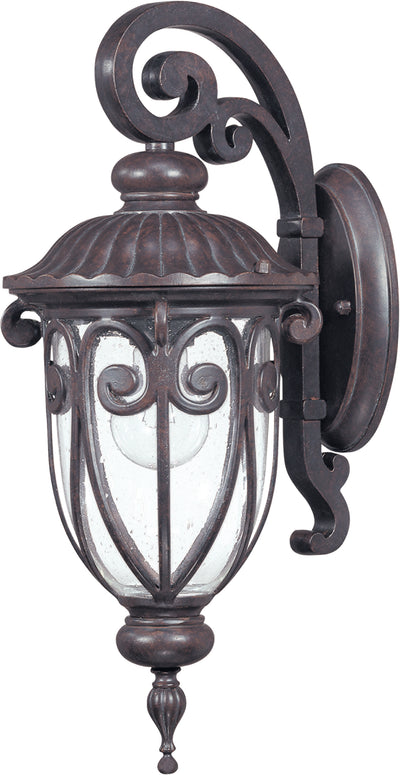 Nuvo Lighting 60/2066 CORNICHE SM WALL LANTRN ARM DN BURLWOOD/CLEAR SEEDED GLASS