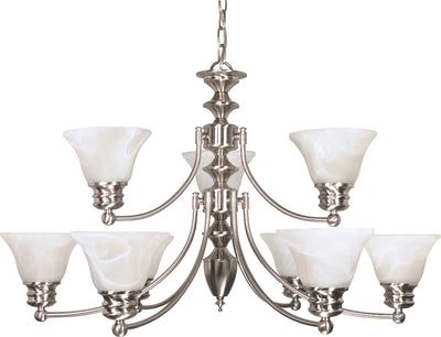 Nuvo Lighting 60/360 Empire 9 Light 32 Inch Chandelier with Alabaster Glass Bell Shades 2 Tier