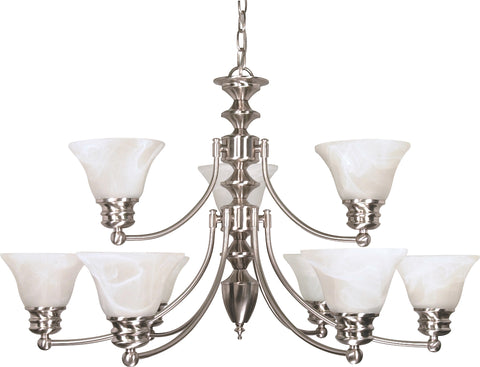 Nuvo Lighting 60/360 Empire 9 Light 32 Inch Chandelier with Alabaster Glass Bell Shades 2 Tier
