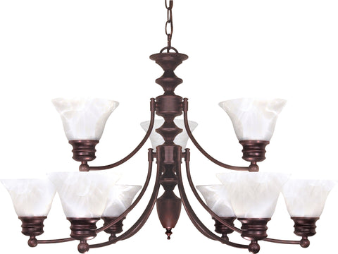 Nuvo Lighting 60/362 Empire 9 Light 32 Inch Chandelier with Alabaster Glass Bell Shades 2 Tier