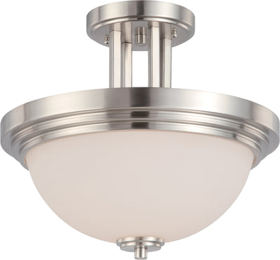 Nuvo Lighting 60/4107 HARMONY 2 LIGHT SEMI FLUSH BRUSHED NICKEL/SATIN WHITE GLS