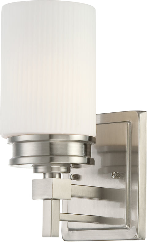 Nuvo Lighting 60/4701 WRIGHT 1 LIGHT VANITY  BR. NICKEL/ SATIN WHITE GLASS