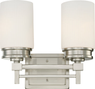 Nuvo Lighting 60/4702 WRIGHT 2 LIGHT VANITY  BR. NICKEL/ SATIN WHITE GLASS
