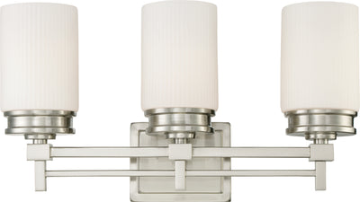 Nuvo Lighting 60/4703 WRIGHT 3 LIGHT VANITY  BR. NICKEL/ SATIN WHITE GLASS