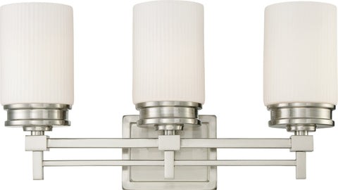 Nuvo Lighting 60/4703 WRIGHT 3 LIGHT VANITY  BR. NICKEL/ SATIN WHITE GLASS