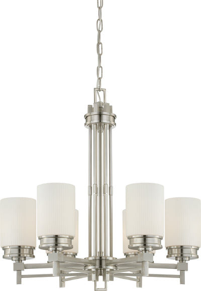 Nuvo Lighting 60/4705 WRIGHT 6 LIGHT CHANDELIER  BR. NICKEL/ SATIN WHITE GLASS
