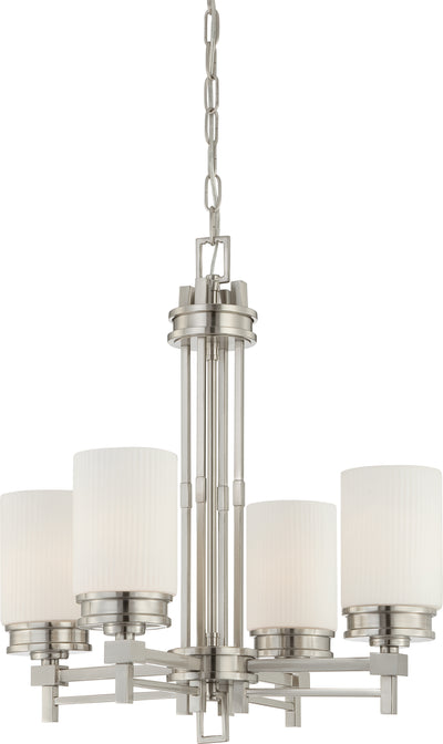 Nuvo Lighting 60/4707 WRIGHT 4 LIGHT CHANDELIER  BR. NICKEL/ SATIN WHITE GLASS