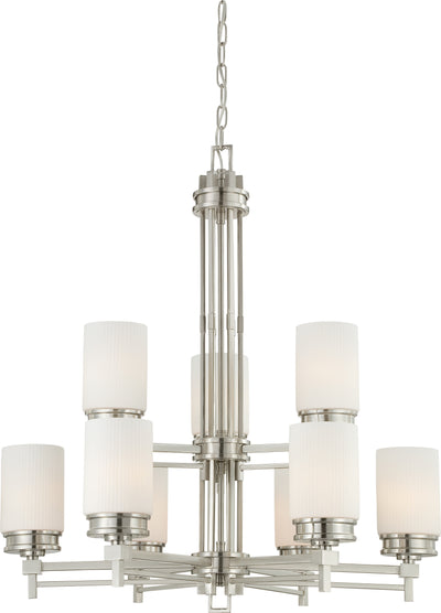 Nuvo Lighting 60/4709 WRIGHT 9 LIGHT CHANDELIER  BR. NICKEL/ SATIN WHITE GLASS