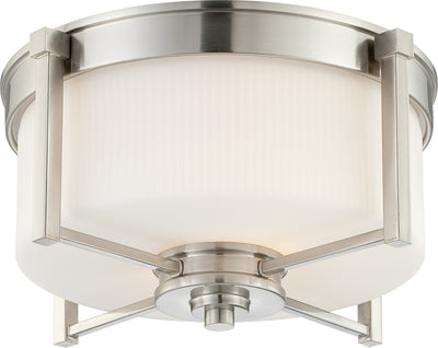 Nuvo Lighting 60/4711 WRIGHT 2 LIGHT MED. FLUSH  BR. NICKEL/ SATIN WHITE GLASS