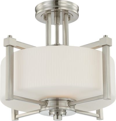 Nuvo Lighting 60/4713 WRIGHT 2 LIGHT SEMI FLUSH  BR. NICKEL/ SATIN WHITE GLASS