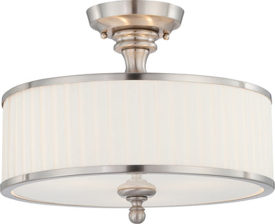 Nuvo Lighting 60/4737 Candice 3 Light Semi Flush Fixture with Pleated White Shade