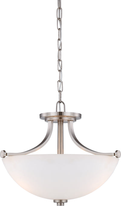 Nuvo Lighting 60/5017 BENTLEY 3 LIGHT SEMI FLUSH BRUSHED NICKEL/FROSTED GLASS