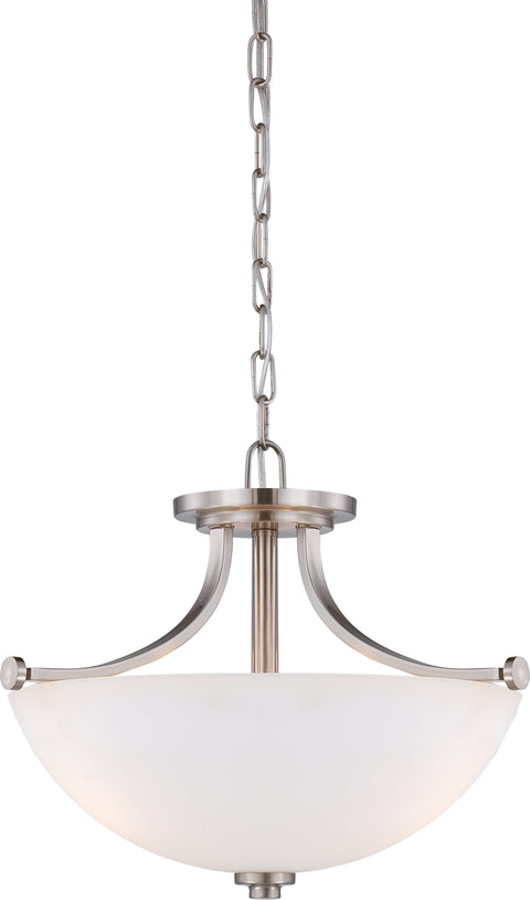 Nuvo Lighting 60/5017 BENTLEY 3 LIGHT SEMI FLUSH BRUSHED NICKEL/FROSTED GLASS