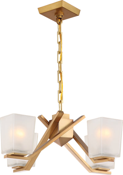 Nuvo Lighting 60/5081 TIMONE 4 LIGHT CHANDELIER  VINT BRASS/ETCHED SANDSTONE GL