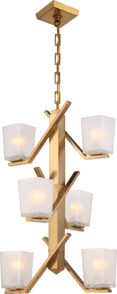 Nuvo Lighting 60/5084 TIMONE 6 LIGHT PENDANT VINT BRASS/ETCHED SANDSTONE GL
