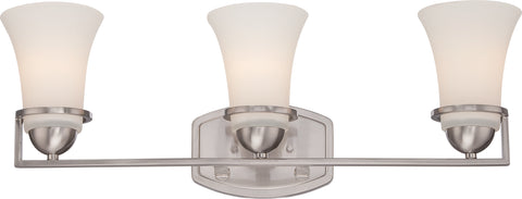 Nuvo Lighting 60/5483 NEVAL 3 light VANITY FIXTURE  BR NICKEL/SATIN WHITE GLASS