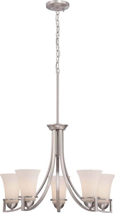 Nuvo Lighting 60/5485 NEVAL 5 light CHANDELIER  BR NICKEL/SATIN WHITE GLASS