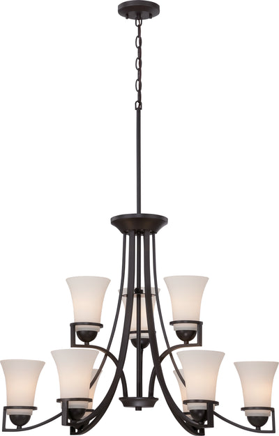 Nuvo Lighting 60/5589 NEVAL 9 light 2 TIER CHANDELIER  SUDBURY BRNZE/SATIN WHITE GLSS