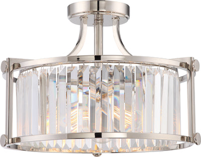 Nuvo Lighting 60/5763 Krys 3 Light Crystal Semi Flush Fixture with 60W Vintage Lamps Included Polished Nickel Finish