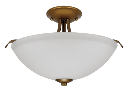 Nuvo Lighting 60/5816 DILLARD 2 light SEMI FLUSH  NATURAL BRASS/WHITE GLASS