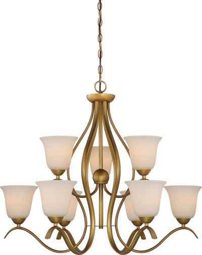 Nuvo Lighting 60/5819 DILLARD 9 light 2 TIER HANGING  NATURAL BRASS/WHITE GLASS