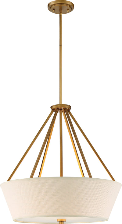 Nuvo Lighting 60/5841 4 Light Seneca 22 Inch Pendant Natural Brass Finish Almond Mesh Fabric Shade Etched Glass Diffuser