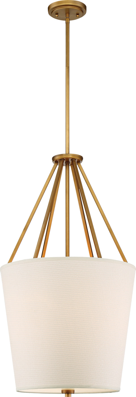 Nuvo Lighting 60/5844 3 Light Seneca 17 Inch Pendant Natural Brass Finish Almond Mesh Fabric Shade Etched Glass Diffuser