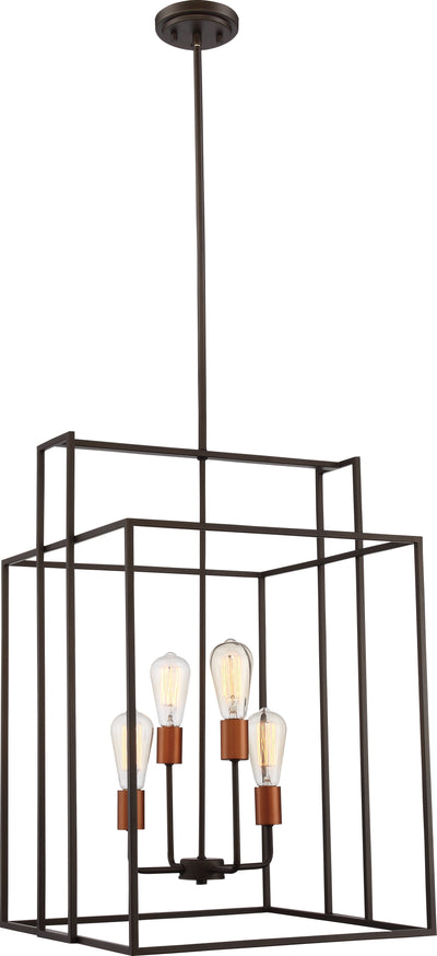 Nuvo Lighting 60/5853 Lake 4 Light 19 Inch Square Pendant Bronze with Copper Accents Finish